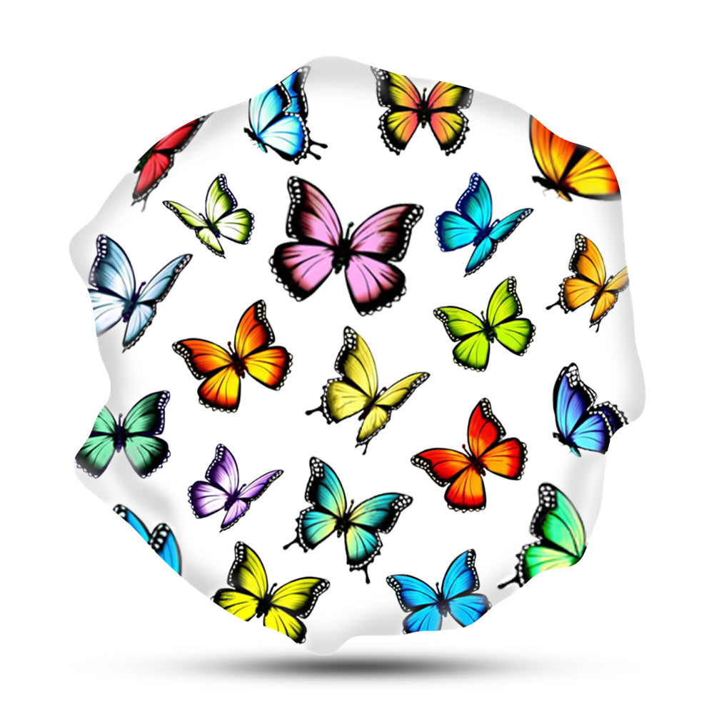 Gray Butterflies Satin Lined Stretch Tie Bonnet - PHC